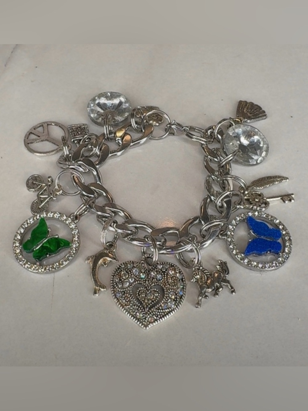 Junky Cuban link Silver Stainless Steel Charm Bracelet